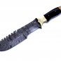 Full Tang Damascus Steel Hand Made Fixed Blade Knife & Seasond Wood Handle + Genuine Leather Sheath