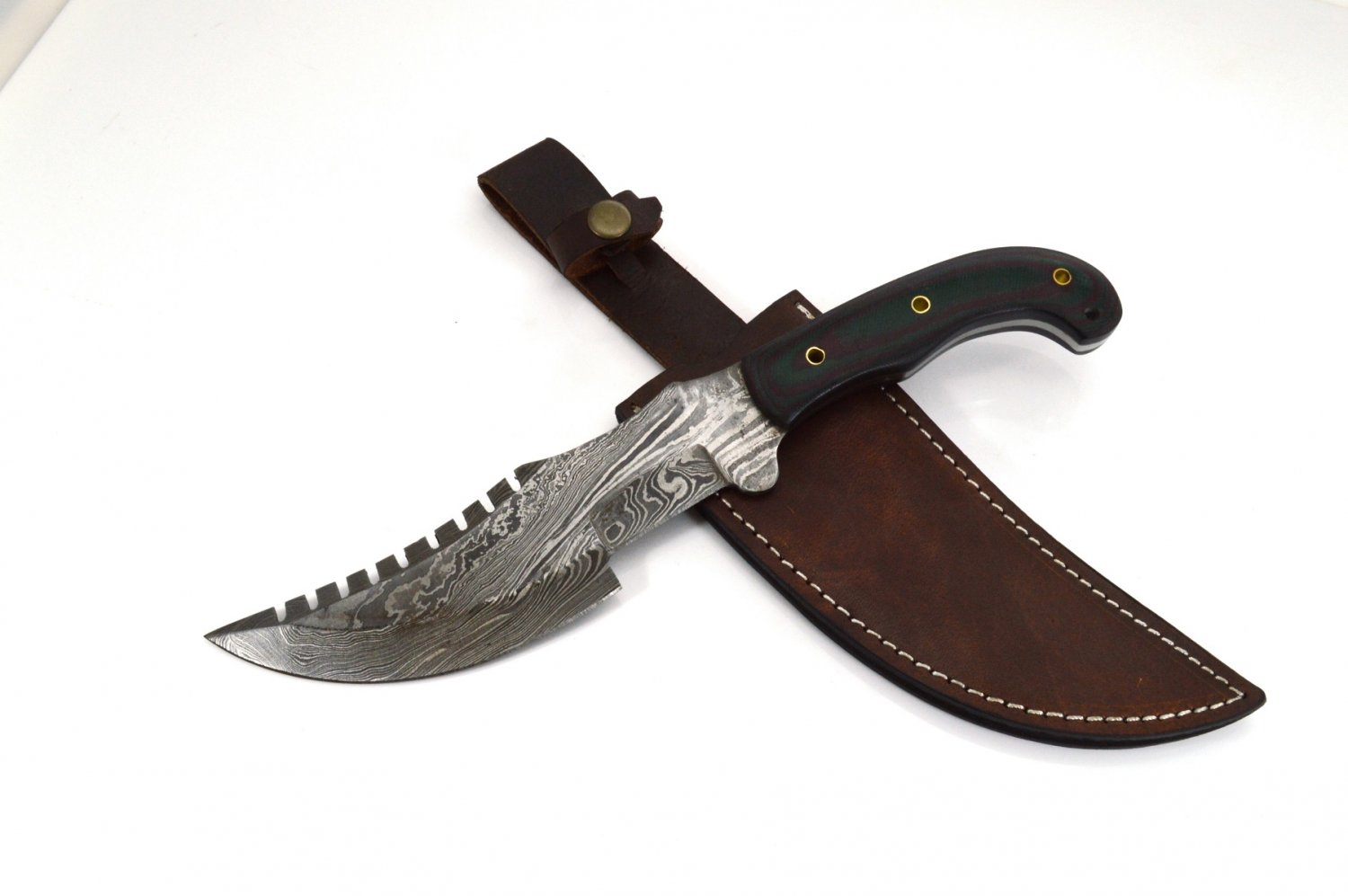 Full Tang Damascus Steel Hand Made Fixed Blade Knife Genuine Leather