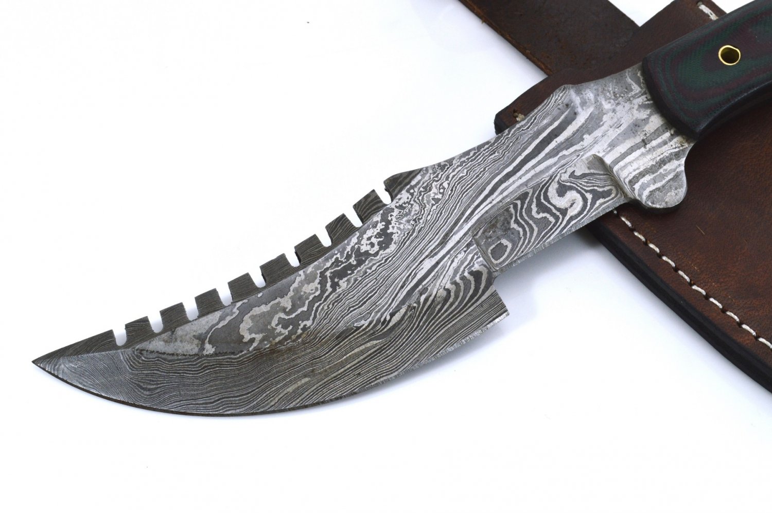 Full Tang Damascus Steel Hand Made Fixed Blade Knife Genuine Leather