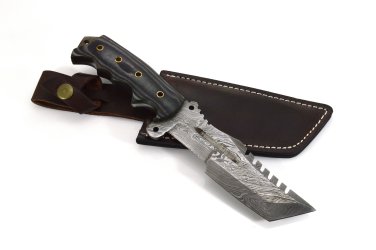 Full Tang Damascus Steel Hand Made Fixed Blade Knife + Genuine Leather Sheath