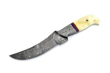 PRIH1 Full Tang Damascus Steel Boade Knife + Leather Sheath