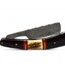 118 RD Straight Razor of Damascus Steel Blade with Stag Horn on Handle + Leather Sheath