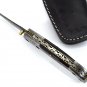 FO 134 HandMade Damascus Steel Folding Knife + Buffalo Horn & Mosaic on Handle+Leather Sheath