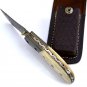FO 157 HandMade Damascus Steel Folding Knife + Camel Bone on Handle+Leather Sheath 166 FOB