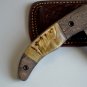 193 FO Damascus Folding Blade Handle with RAM Horn & Damascus Bolsters and Leather Sheath