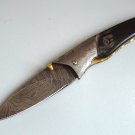 191 FO Damascus Folding Blade with Damascus Bolsters & Bull Horn and Leather Sheath