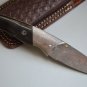 191 FO Damascus Folding Blade with Damascus Bolsters & Bull Horn and Leather Sheath