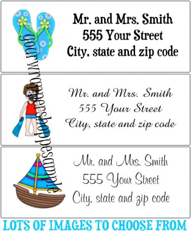 30 Personalized BEACH SUMMER Return Address Labels Baby Shower Birthday Supplies