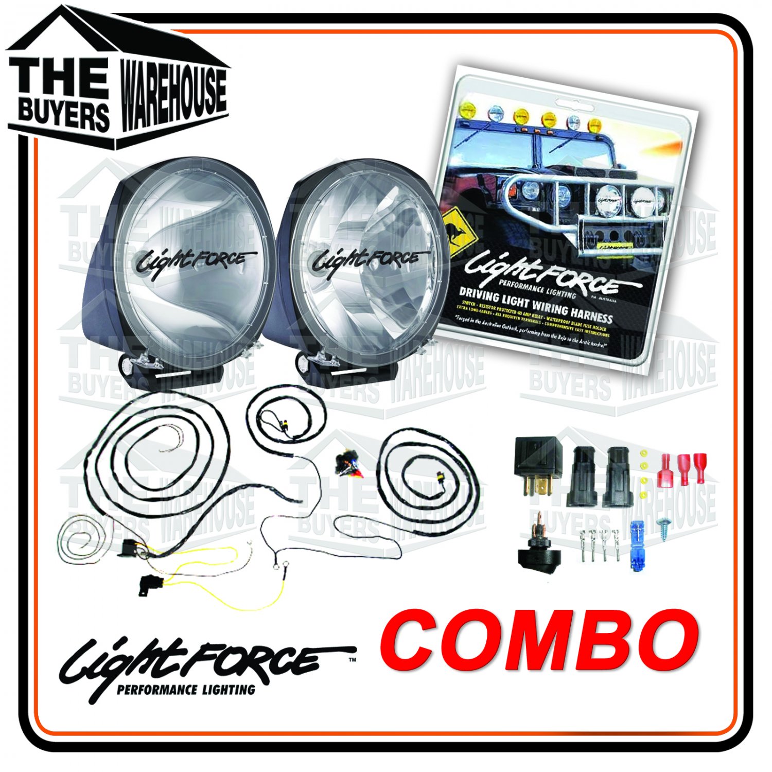 LIGHTFORCE 210, GENESIS DRIVING LIGHTS LAMPS + GENUINE LIGHTFORCE WIRING HARNESS