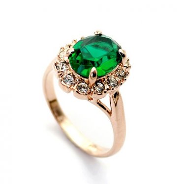 Green Crystal 18K Champagne Gold Plated Ring