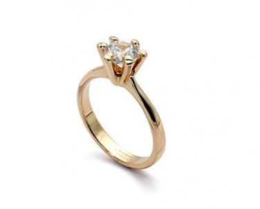 18K Gold Plated Six Claw 6mm Zircon Ring