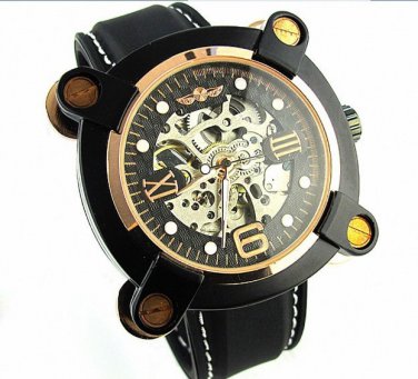 Mechanical Watch Gold Screws Black Silicone strap SLZ01