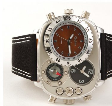 Deluxe Thermometer Quartz Oulm Watch GMT time watches for men OU11