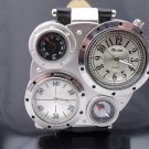 1pcs Men  Watch Four Sliver Dial Black PU strap six-pin Quartz watches OU03