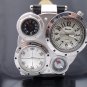 1pcs Men  Watch Four Sliver Dial Black PU strap six-pin Quartz watches OU03