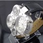 1pcs Men  Watch Four Sliver Dial Black PU strap six-pin Quartz watches OU03