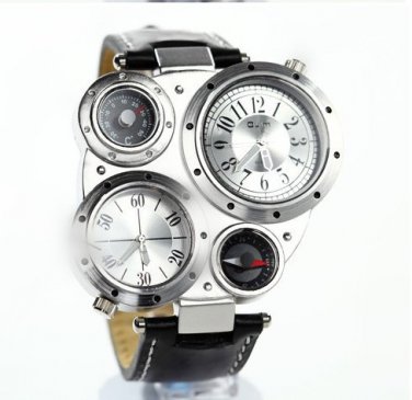 Quartz Watch Compass thermometer just decoration Leather Belt watches OU03
