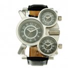 Men Watch Deluxe Quartz GMT time watches Leather Strap OU10
