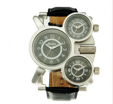 Men Watch Deluxe Quartz GMT time watches Leather Strap OU10