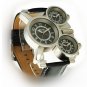 Men Watch Deluxe Quartz GMT time watches Leather Strap OU10