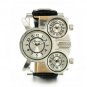 Men Watch Deluxe Quartz GMT time watches Leather Strap OU10