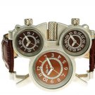 Men Watch Deluxe Quartz GMT time watches Leather Strap OU10