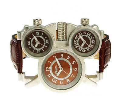 Men Watch Deluxe Quartz GMT time watches Leather Strap OU10