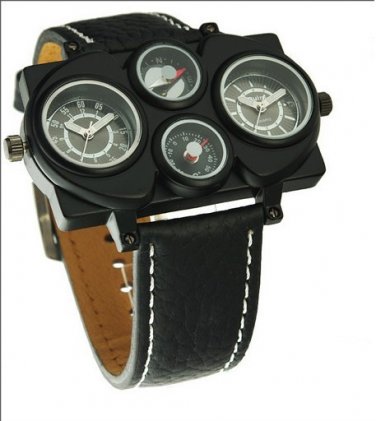 Quartz Compass thermometer decoration Men watch Leather Strap OU07