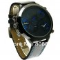 1pcs Large dial men Oulm Quartz watch black leather Strap OU26