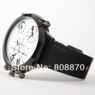 1pcs Large dial men Oulm Quartz watch black leather Strap OU26