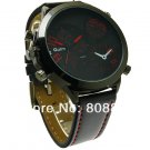 1pcs Large dial men Oulm Quartz watch black leather Strap OU26