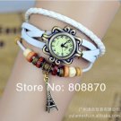 1pcs Ladies' Eiffel Tower Pendant Leather Strap Quartz bracelet watch SSL24