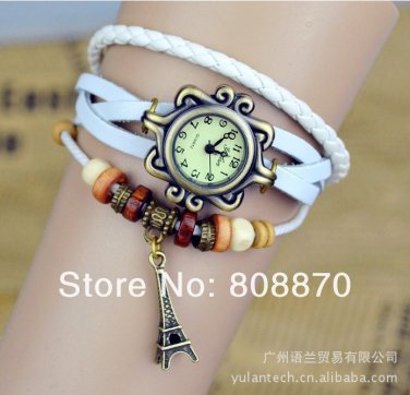 1pcs Ladies' Eiffel Tower Pendant Leather Strap Quartz bracelet watch SSL24