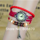 1pcs Ladies' Eiffel Tower Pendant Leather Strap Quartz bracelet watch SSL24