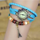 1pcs Ladies' Eiffel Tower Pendant Leather Strap Quartz bracelet watch SSL24