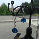 Sterling Silver Handmade Drop Dangly Ear Rings Earrings Blue Crystal Shaped Glass Beads