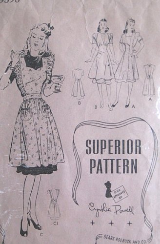 Superior Pattern9598 1940s Vintage Full Front Apron Sewing Pattern