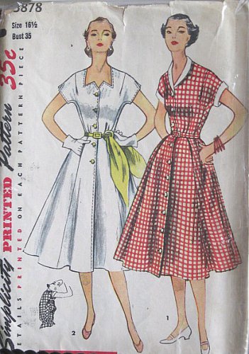 S3878 1952 Vintage Misses One-Piece Dress Sewing Pattern