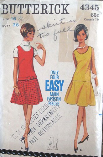1960s B4345 Vintage misses Jumper Sewing Pattern