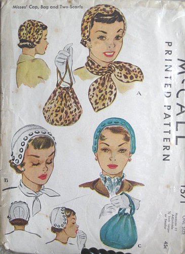 1950s M1571 Vintage Misses Cap & Scarf Sewing Pattern