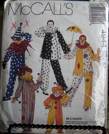 1995 M7850 Childs Clown Halloween Costume Sewing Pattern