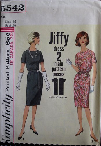 1964 S5542 Vintage Misses One-Piece Dress Sewing Pattern