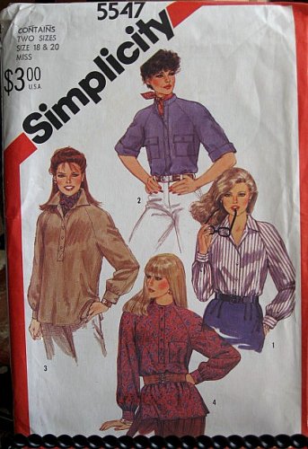 1982 S5547 Misses Raglan Sleeve Shirt/Pullover Sewing Pattern