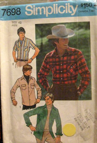1976 S7698 Vintage Mens Western Style Shirt Sewing Pattern; SZ:38