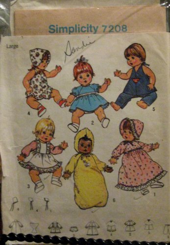 1970s S 7208 Vintage Doll Wardrobe Sewing Pattern