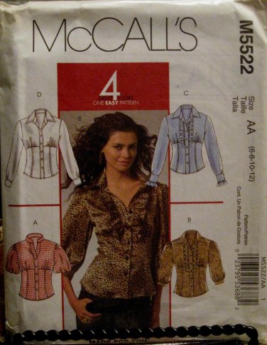 2007 M5522 Misses' Shirts Sewing Pattern;SZ:6-12