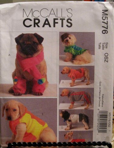 2008 M5776 Dog/Pet Coats,Scarf & Leg Warmers Sewing Pattern