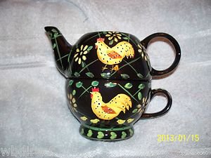 Hand Painted Floral Tea for One Teapot - Set of 2 - by Valarie Hill - NIB