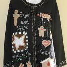 Quacker Factory Holiday/Christmas - Gingerbread Man -  Black Cardigan Sweater 3X