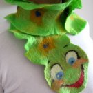 Сhildish Felt Scarf "Green funny caterpillar" Handmade Felted Finest Wool